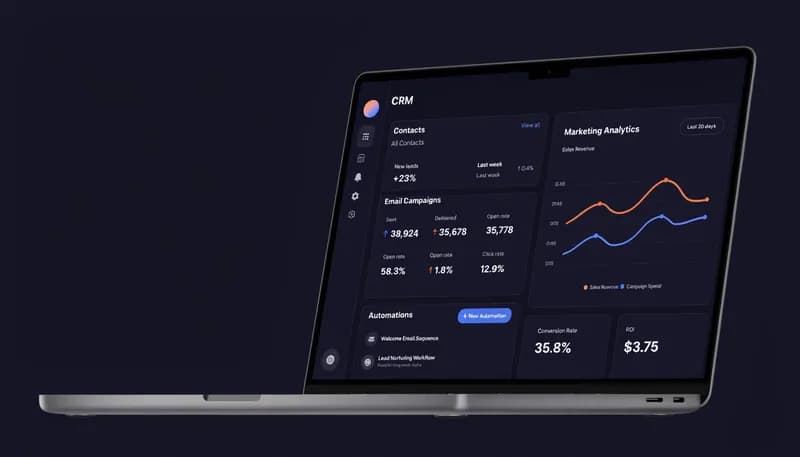 HubSpot alternatives dashboard — dark marketing platform UI showing CRM and email tools comparison