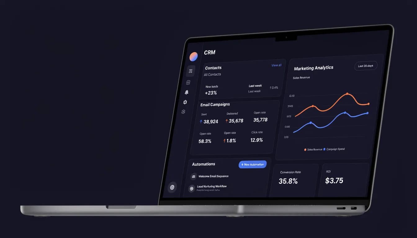 HubSpot alternatives dashboard — dark marketing platform UI showing CRM and email tools comparison